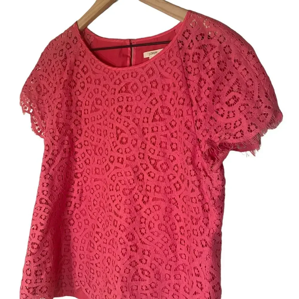 J.Crew Hot Pink Raindrop Lace Top Size 8